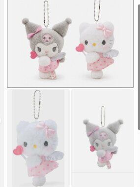 2 x Hello Kitty Cat Kuromi Plush Keychain Key Charm Angel Heart Dream Bag Toy
